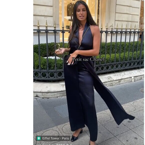 Zara ZW Collection Satin Halter Dress NWT Dark Navy Blogger Size Medium - Picture 3 of 16